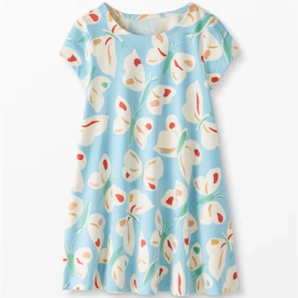 Hanna Andersson Soft Swing Dress Girls 4 100 cm Butterflies View Blue Cotton